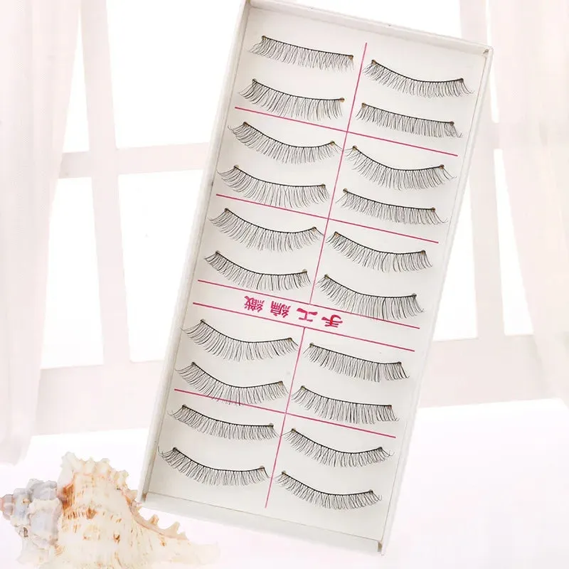 10 Pairs Cotton Stalk Eyelash Soft Black Fiber Reusable Lashes Nature Party Makeup Lashes