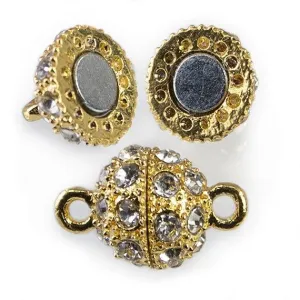 10mm Gold-tone White Rhinestone Round Magnetic Clasp 1 piece