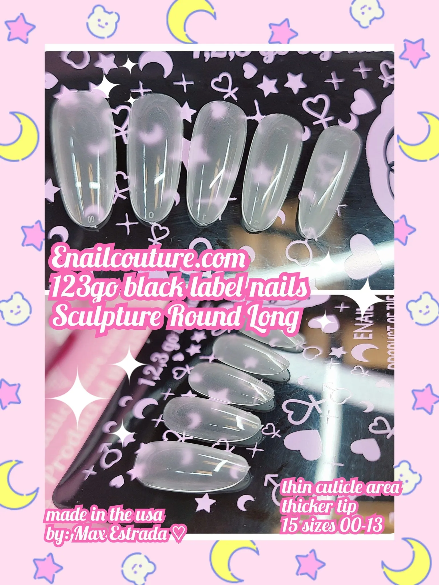 123go Black Label Nails Sculpture Round L (Soft Gel Nail Tips- Clear Cover Full Nail Extensions - Pre-shaped Acrylic False Gelly Nail Tips 15 Sizes for DIY Salon Nail Extensions)