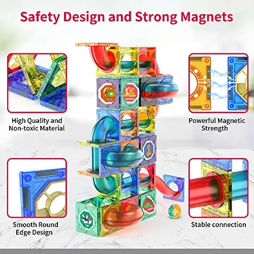 132Pcs Magnetic Tiles Marble Run Building Set for Kids, Marble Run Race Magnet Blocks Toys, Child STEM Learning & Educational Brain Development Toys for Age 6  7 8 9 10 Boys Girls Birthday Xmas Gift