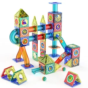 132Pcs Magnetic Tiles Marble Run Building Set for Kids, Marble Run Race Magnet Blocks Toys, Child STEM Learning & Educational Brain Development Toys for Age 6  7 8 9 10 Boys Girls Birthday Xmas Gift