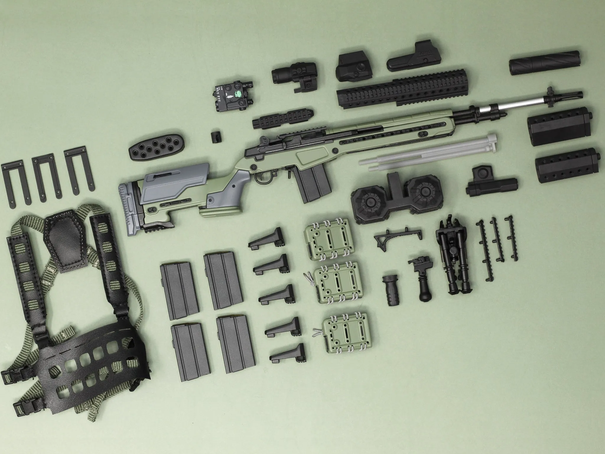 1/6 - Custom - Modular M14 EBR Rifle Set w/Custom Magnetic Attachments (GREEN)