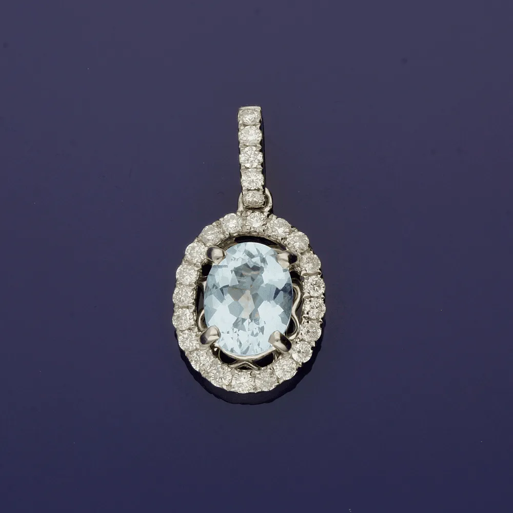 18ct White Gold Aquamarine and Diamond Cluster Pendant