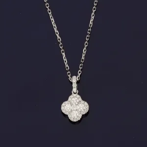 18ct White Gold Diamond Clover Design Necklace