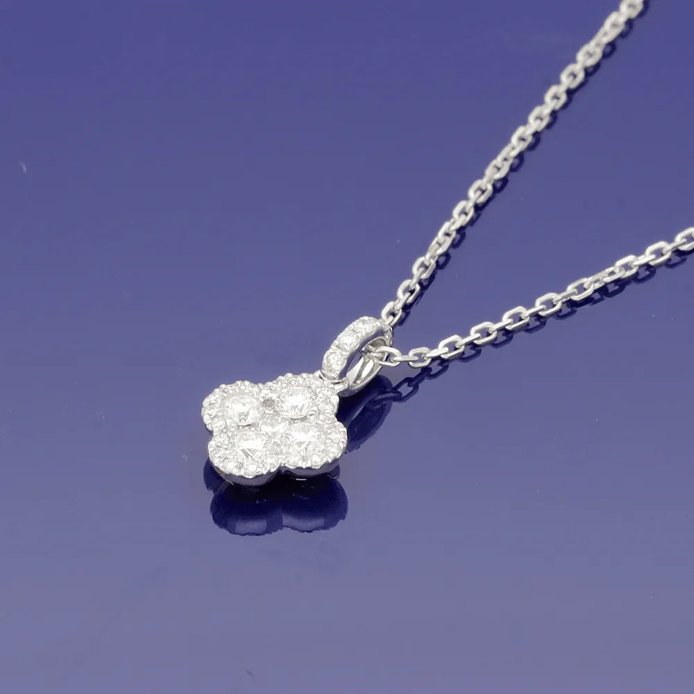 18ct White Gold Diamond Clover Design Necklace