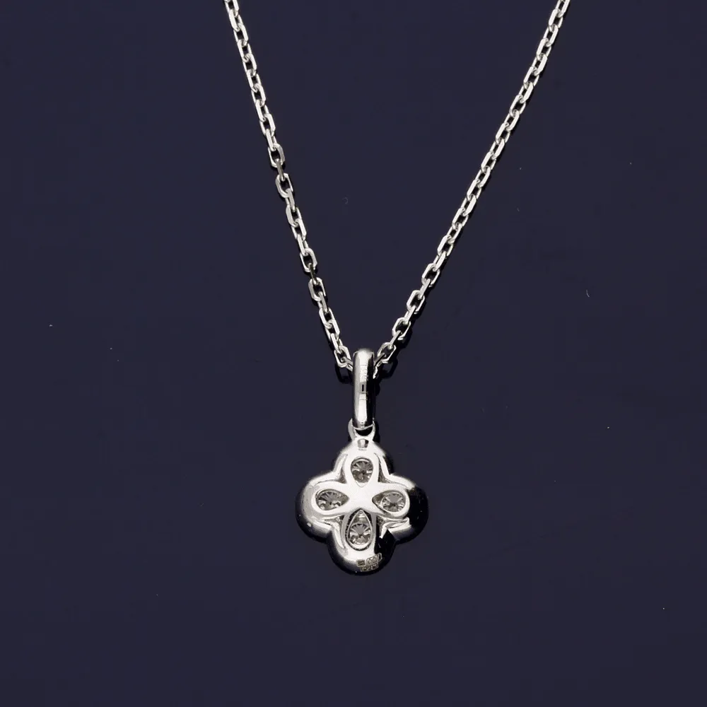 18ct White Gold Diamond Clover Design Necklace