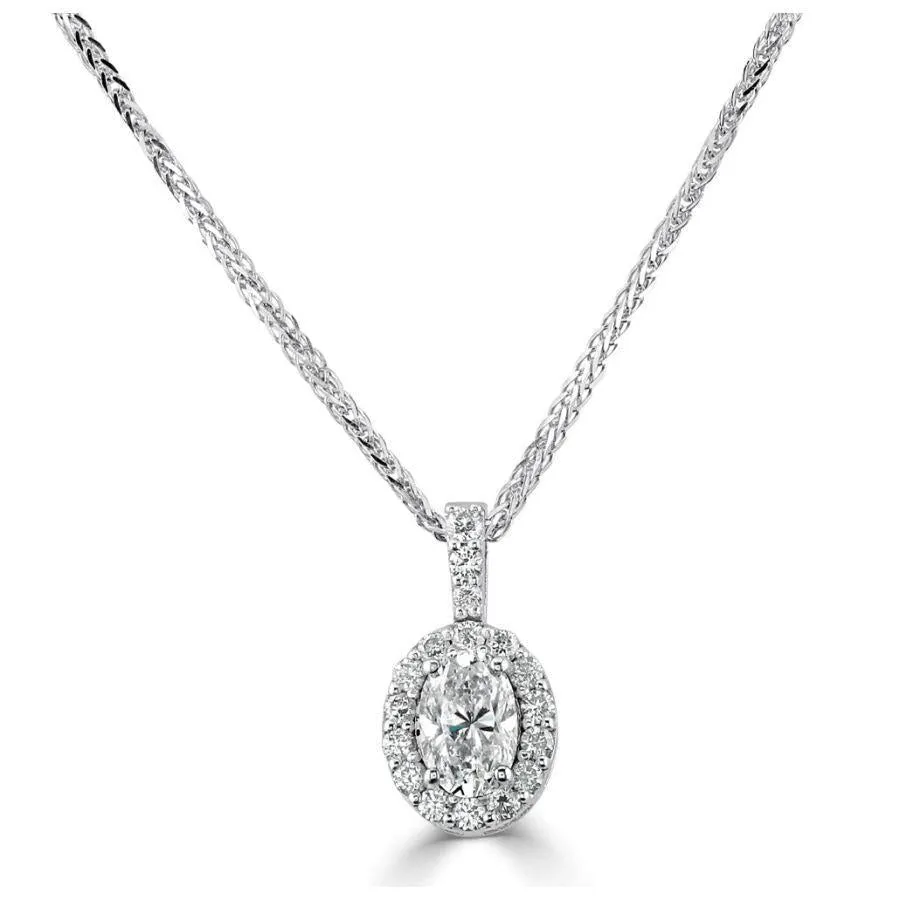 18ct White Gold Oval Cut Diamond Halo Cluster Pendant