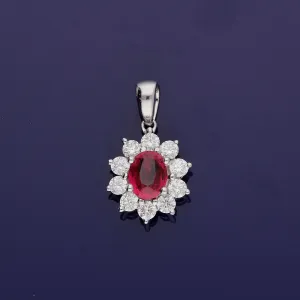 18ct White Gold Oval Ruby & Diamond Cluster Pendant