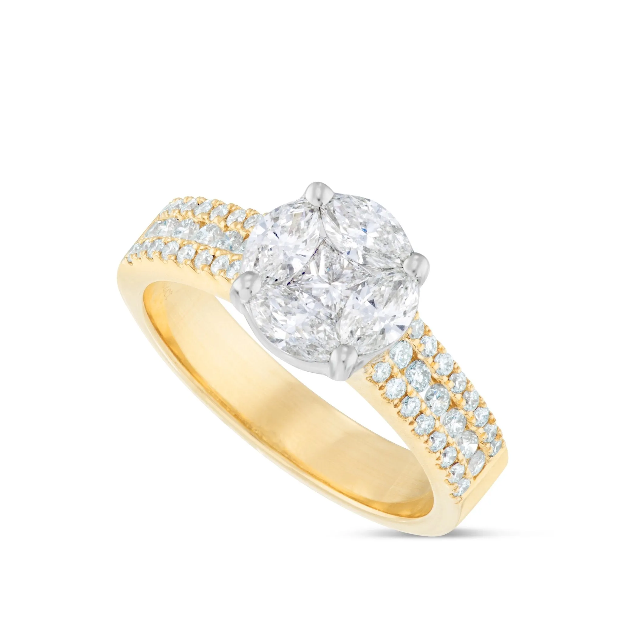 18K Gold 1.32ct Diamond Cluster Engagement Ring