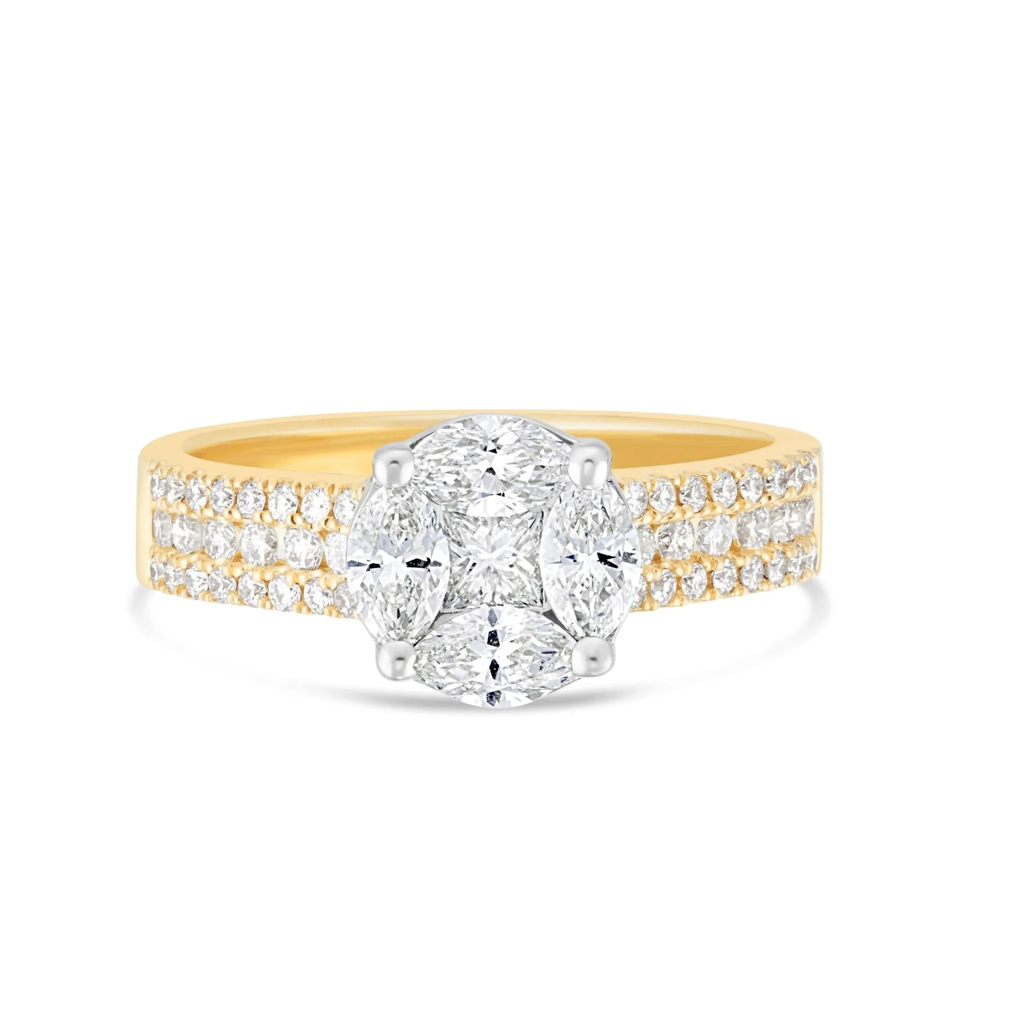 18K Gold 1.32ct Diamond Cluster Engagement Ring