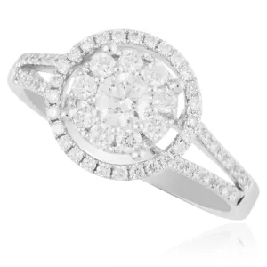 18k White Gold 0.89ct Diamond Circle Cluster Engagement Ring