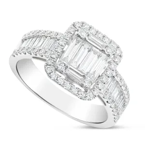 18K White Gold 1.16ct Square Baguette Diamond Cluster Engagement Ring