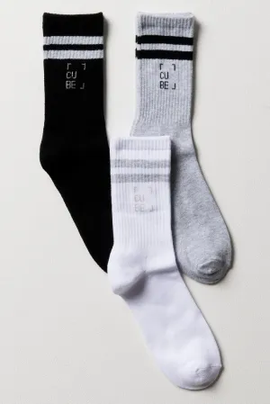 3 Pack Socks Black, Grey & White