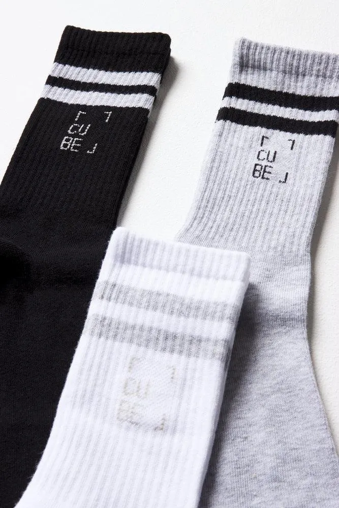 3 Pack Socks Black, Grey & White