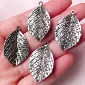 3D Leaf Charms / Connector (4pcs) (19mm x 32mm / Tibetan Silver / 2 Sided) Pendant Bracelet Earrings Zipper Pulls Bookmarks Keychains CHM756