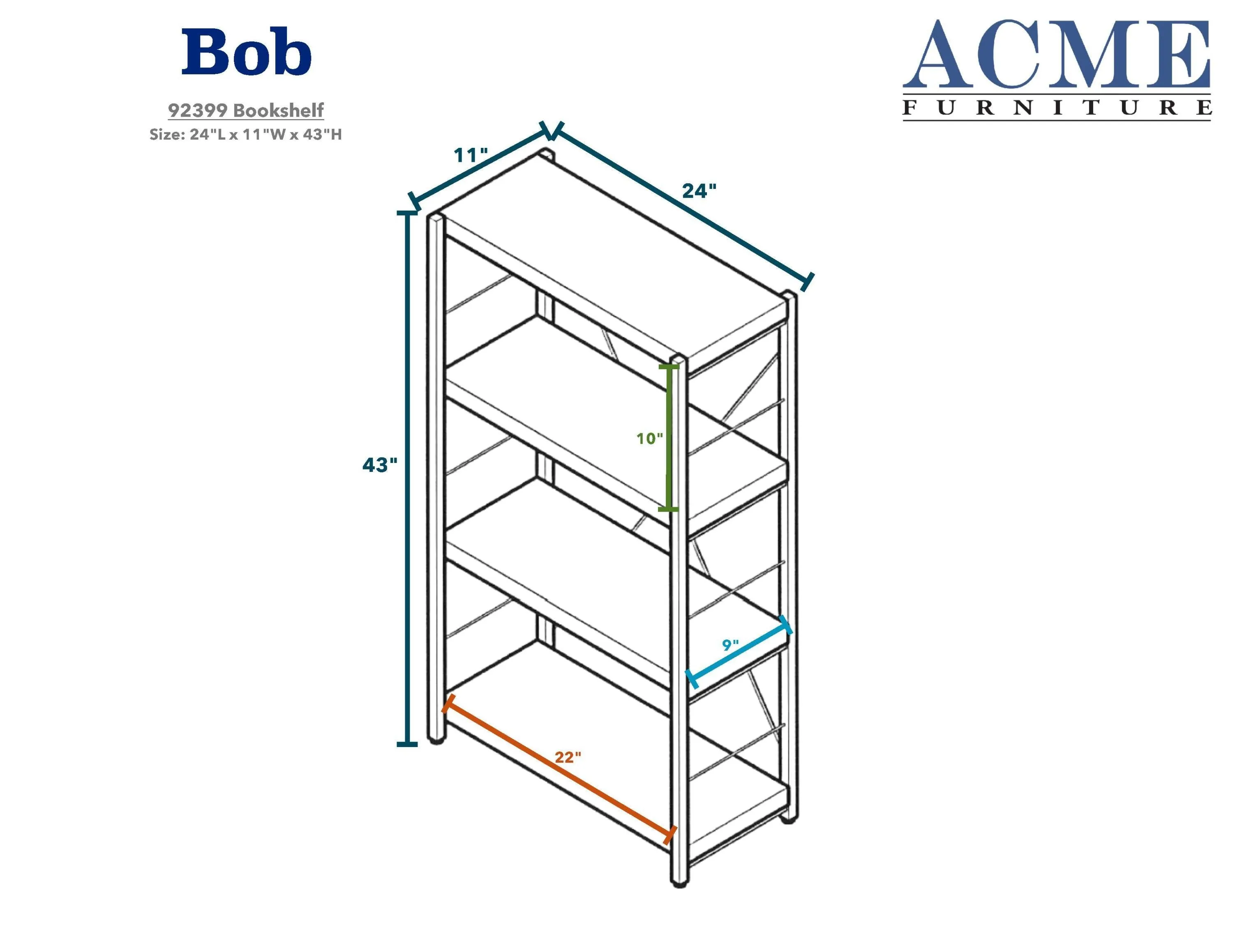 ACME Bob Bookshelf in Weathered Oak & Black 92399