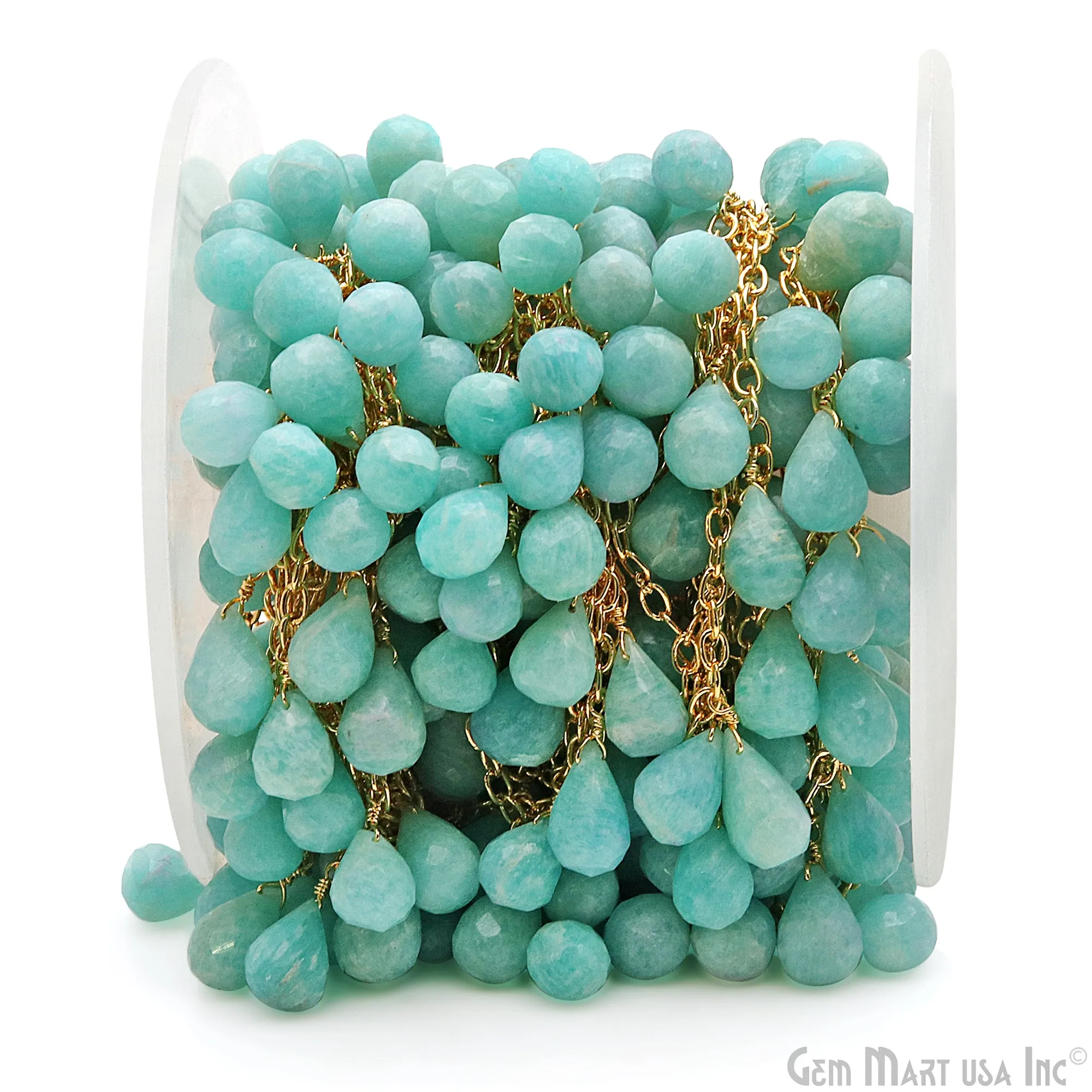 Amazonite Faceted Drop 10x6mm Gold Wire Wrapped Rosary Chain