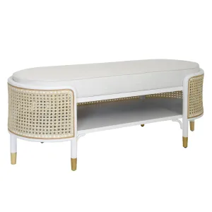 Beale Colonial Style White Bench With Cane Accents