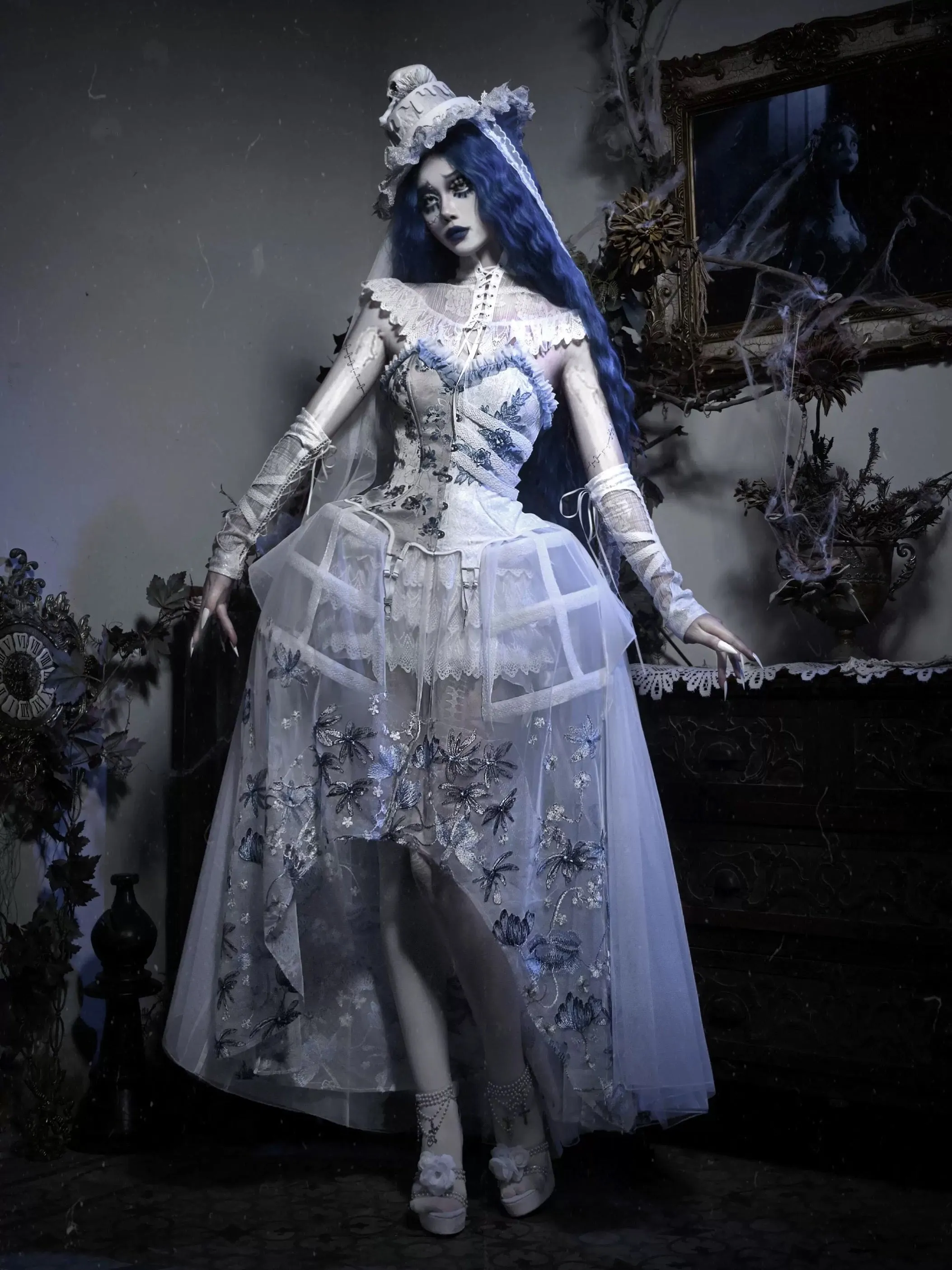 [Blood Supply] Corpse Bride Cape With Spine Outer Skirt