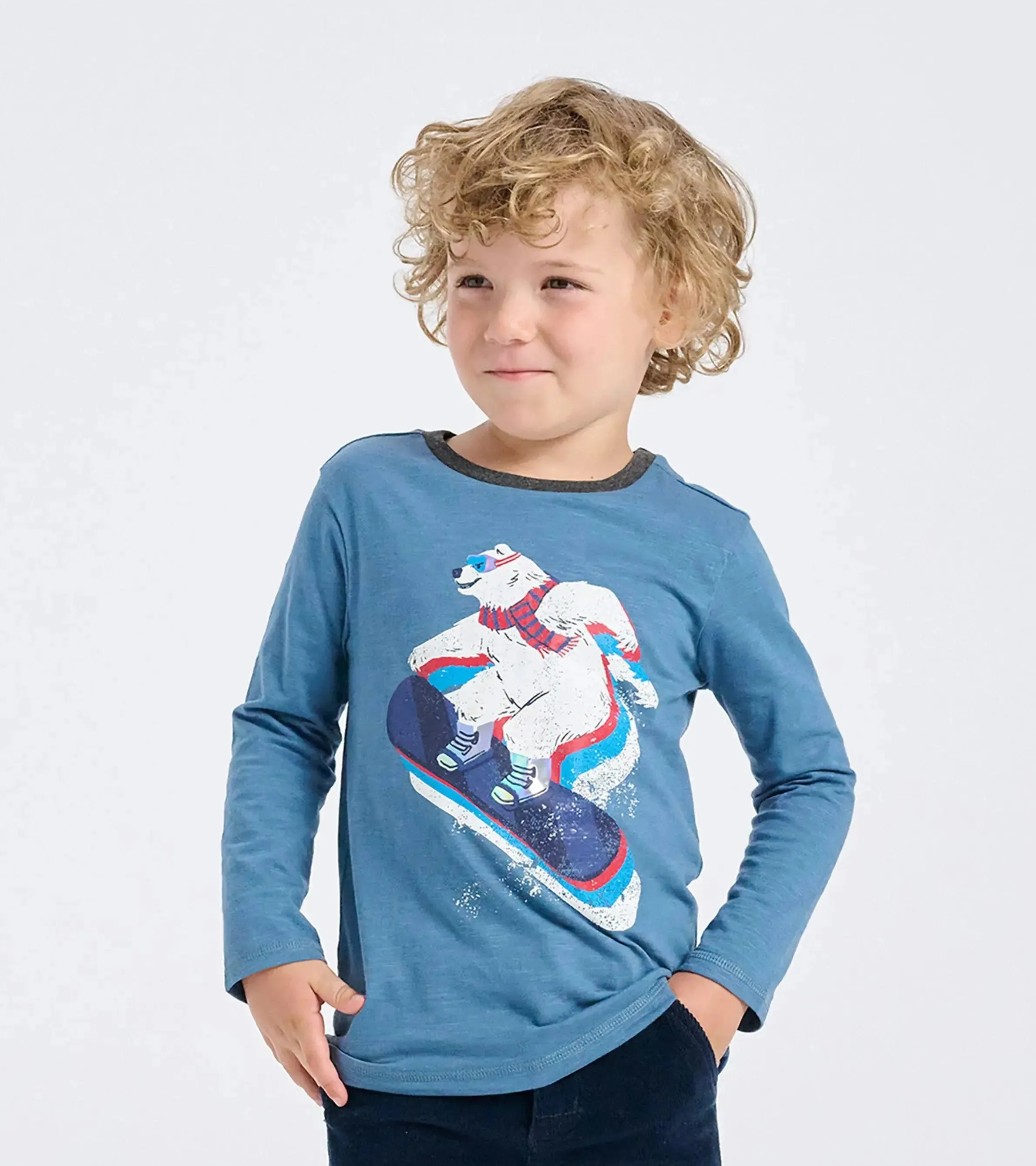 Boys Snowboarding Polar Bear Long Sleeve T-Shirt | Hatley