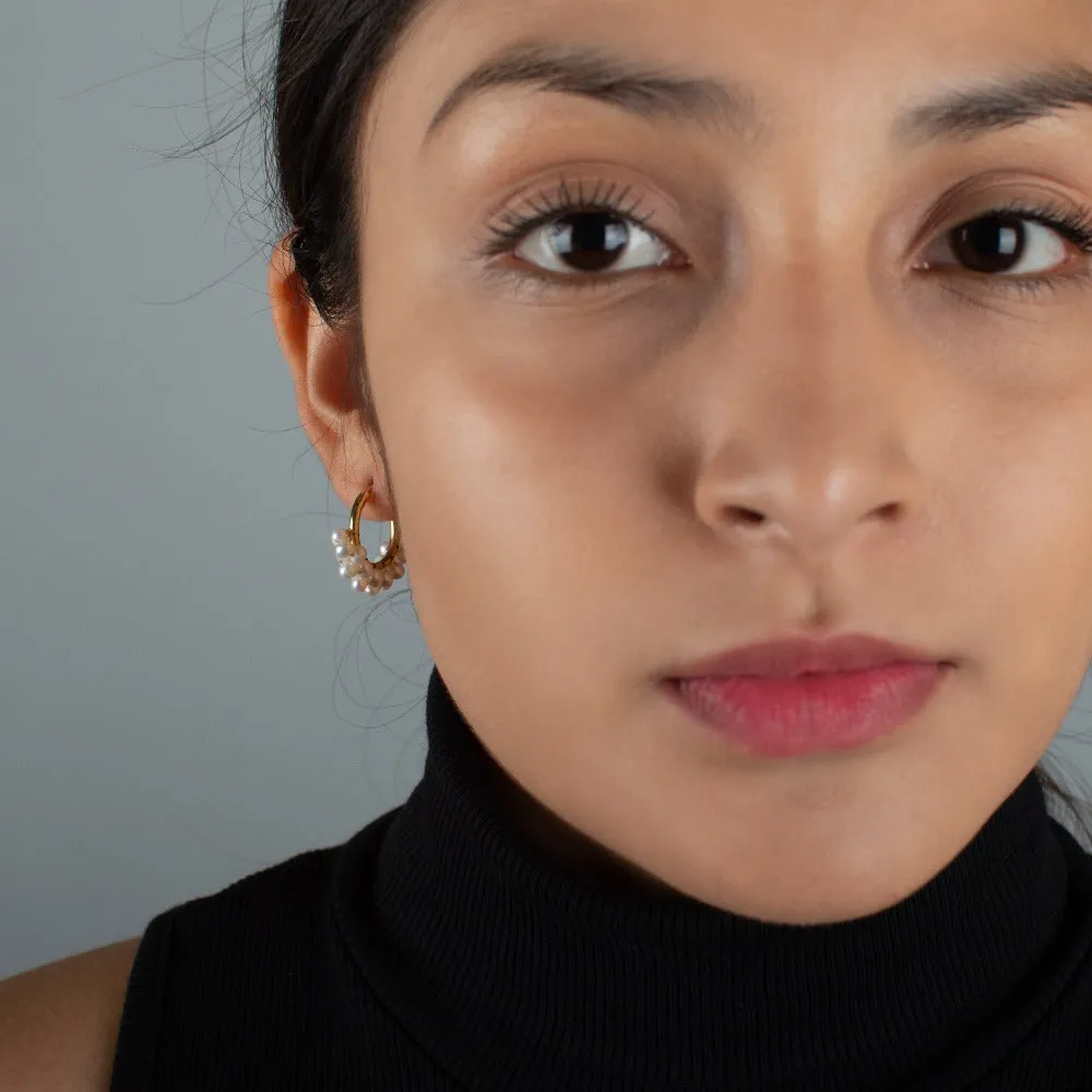 Caviar Pearl Hoops in Silver and Pearl