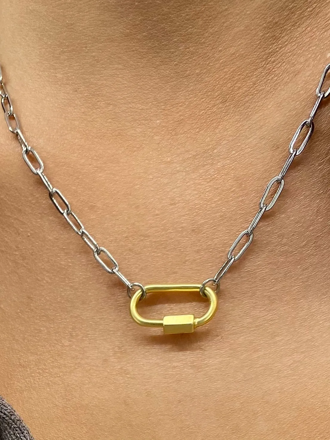 Clingy Carabiner Necklace- Mixed Metals