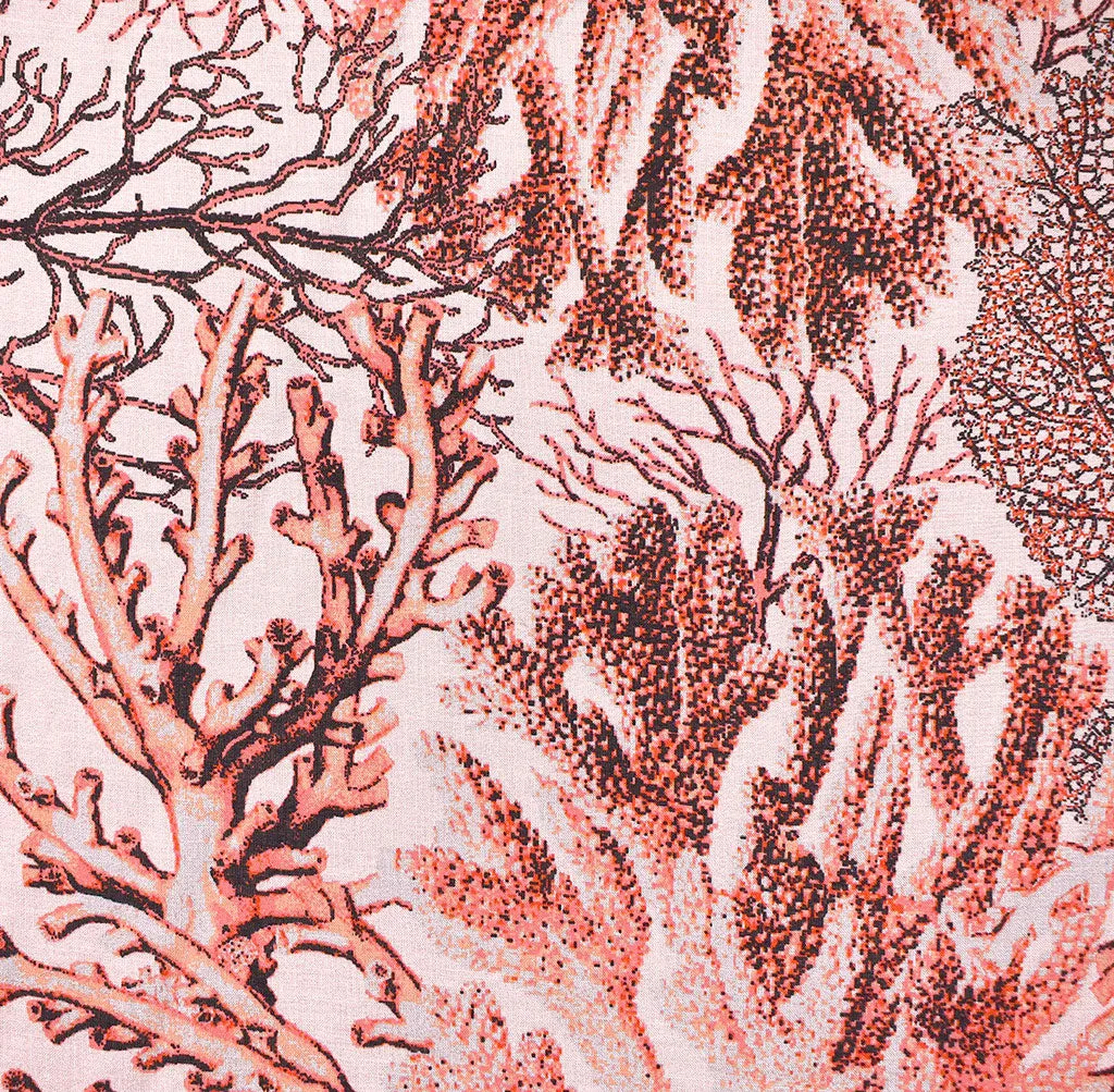 Designer Branching Coral Collage Rayon Challis Blush/Coral