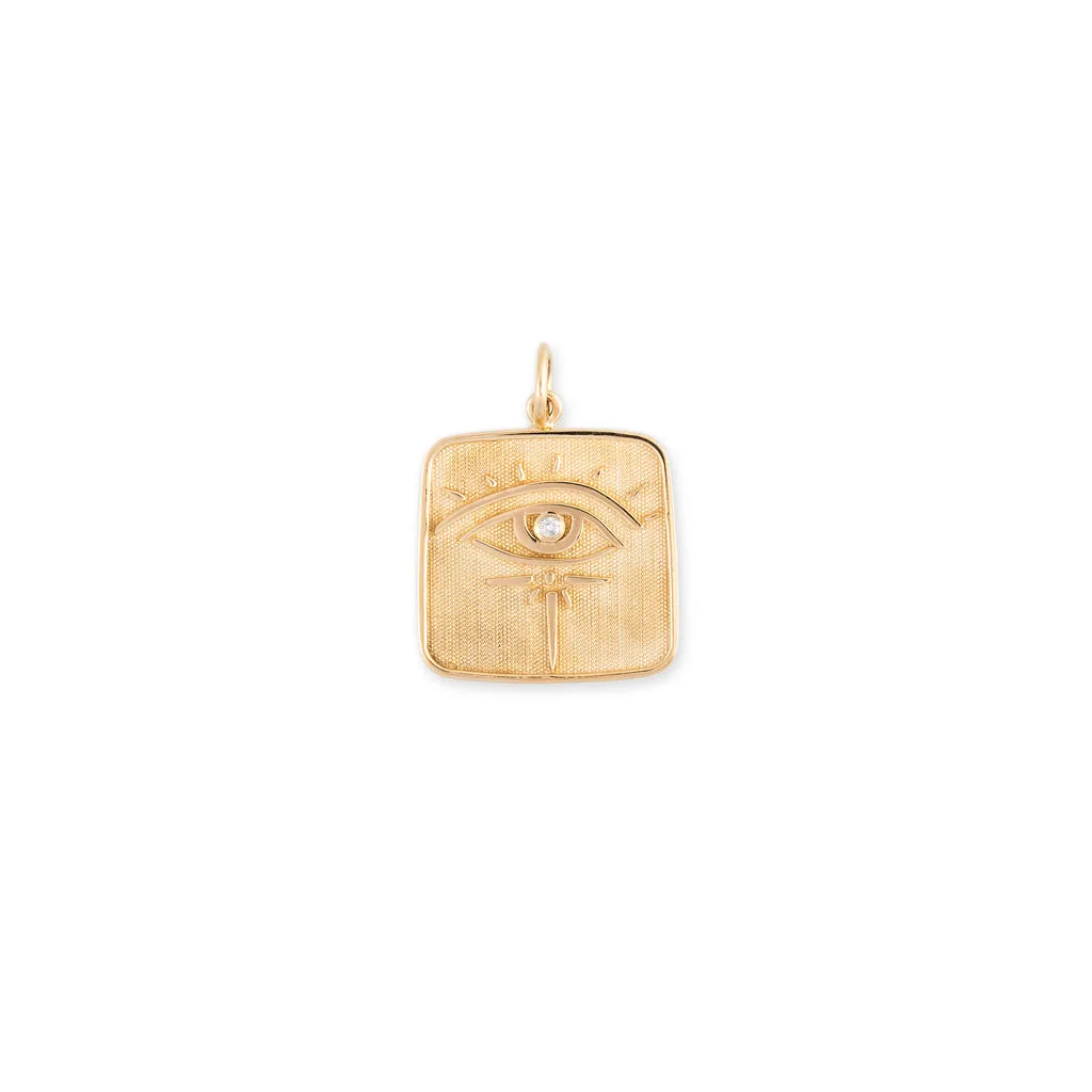 DIAMOND CENTER LASH EYE BURST   LOVE SQUARE TAG CHARM