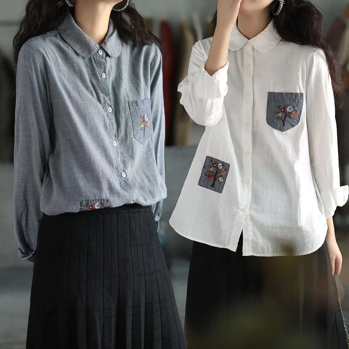 Double-layer Cotton Hand-embroidered Shirt