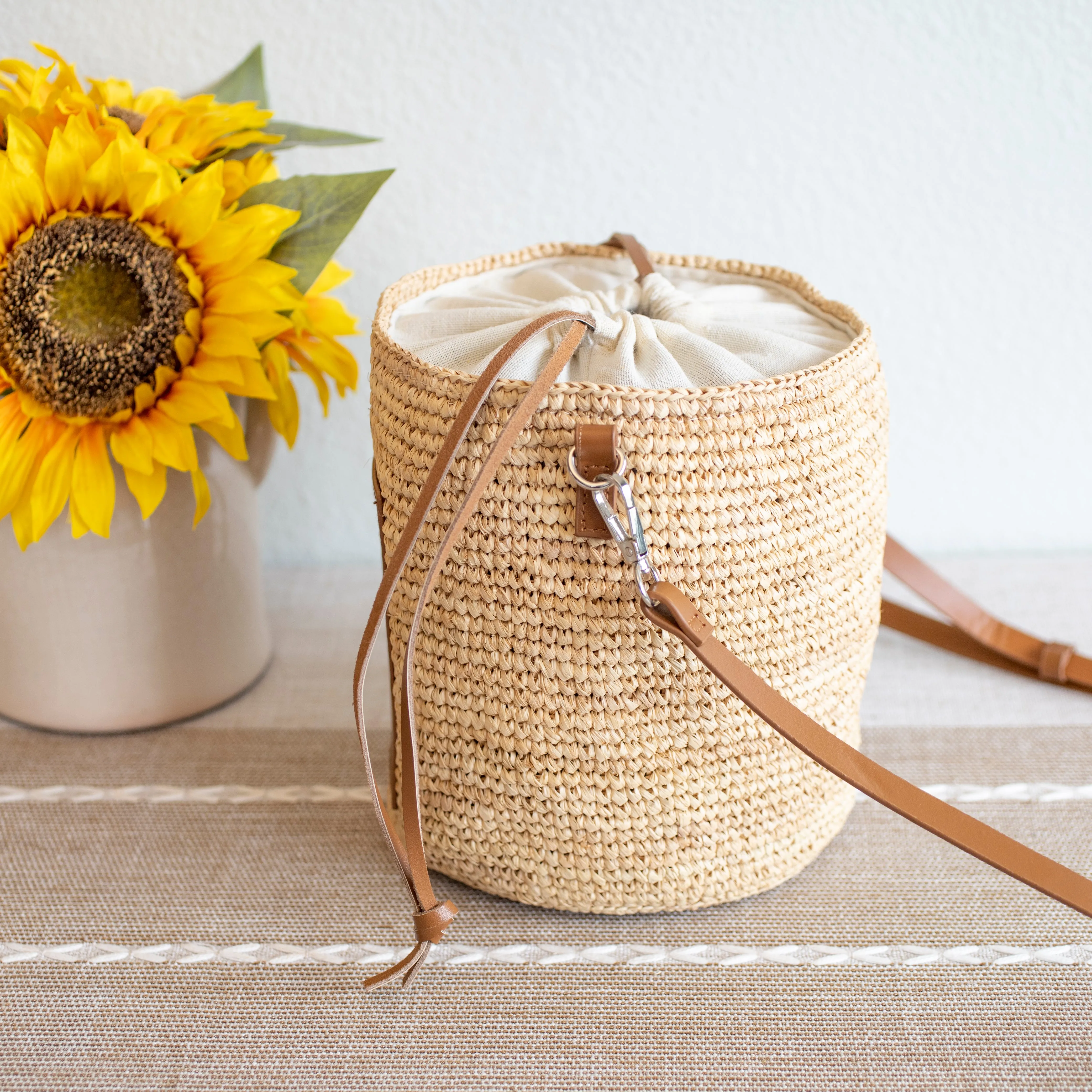 Elena Handbags Women's Raffia Straw Crossbody bucket Bag