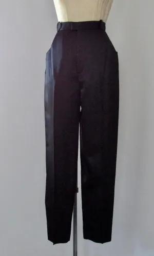 FANCY PANTS 1990s Yves Saint Laurent Rive Gauche Black Silk Satin Slim Cigarette Slacks, Size Medium