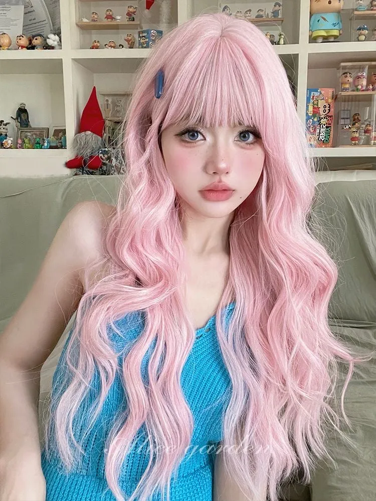 Fashion Cute Lolita Soft Long Curly Pink Wig