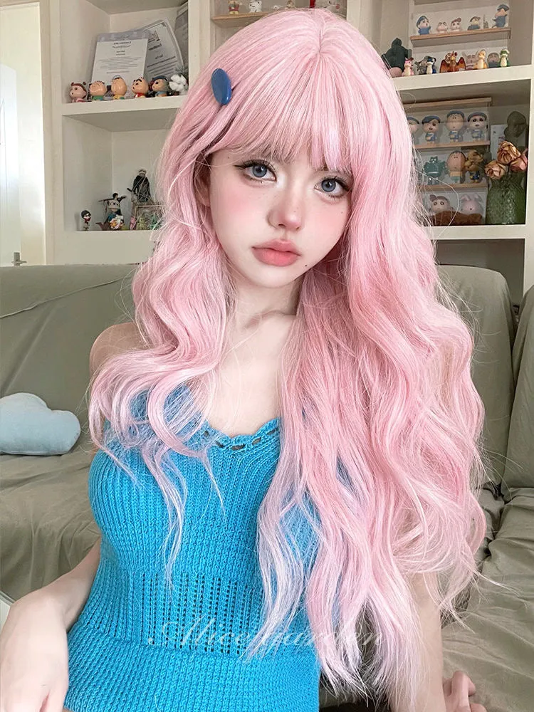 Fashion Cute Lolita Soft Long Curly Pink Wig