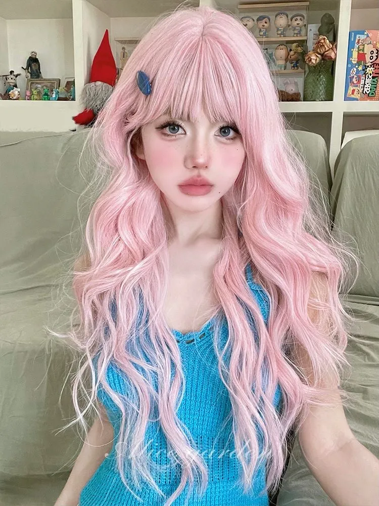 Fashion Cute Lolita Soft Long Curly Pink Wig