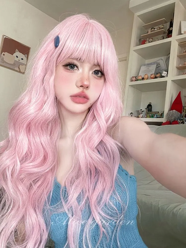 Fashion Cute Lolita Soft Long Curly Pink Wig