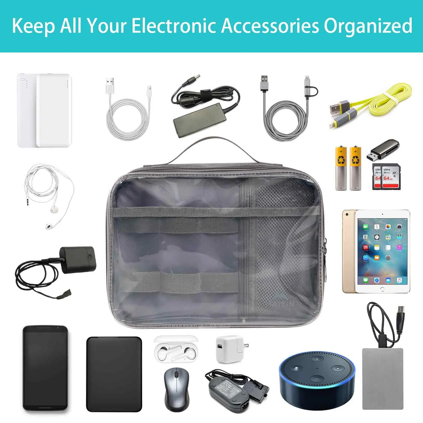 Matein Clear Electronics Travel Organizer