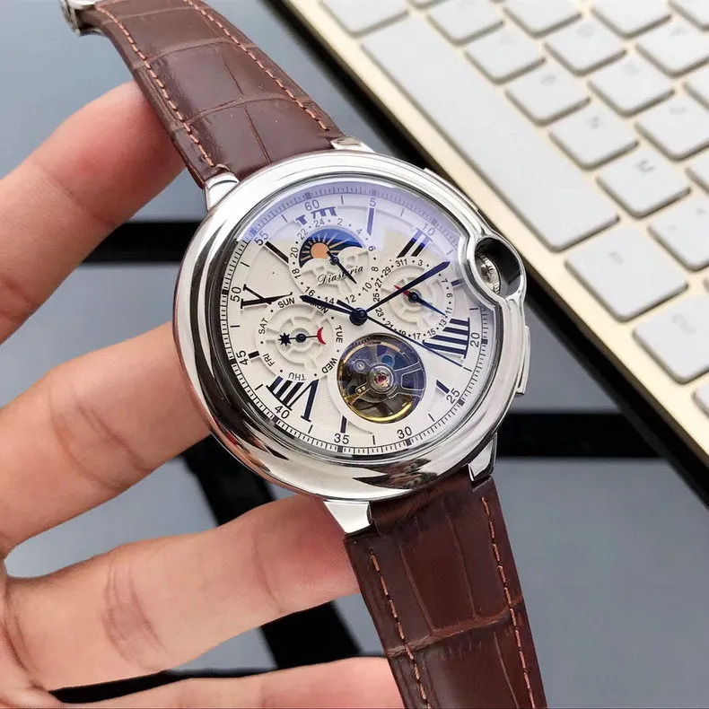 Mechanical wrist watch pure leather strip watch