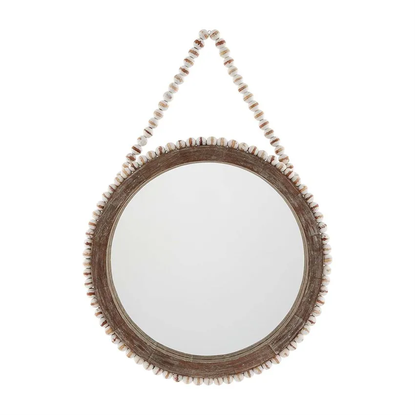 Mudpie Large Wooden Beaded Hanging Mirror