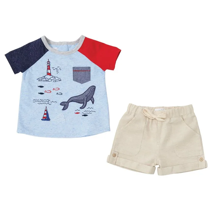 Mudpie Nautical Whale Applique Short Set