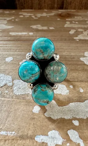 QUADRUPLET TURQUOISE CLUSTER Silver Ring • Size 8 1/4