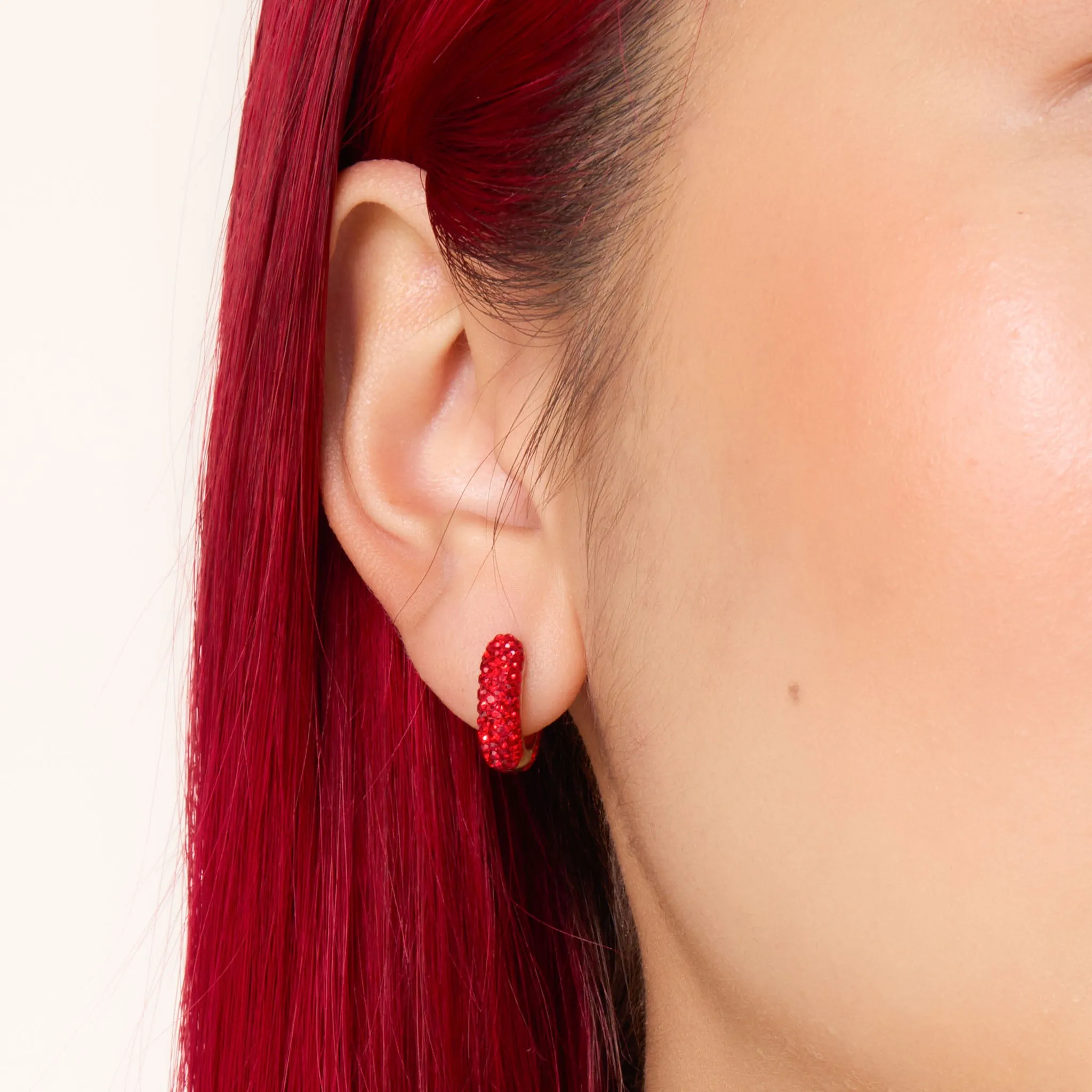 Small Red Sparkle Hoop Earrings