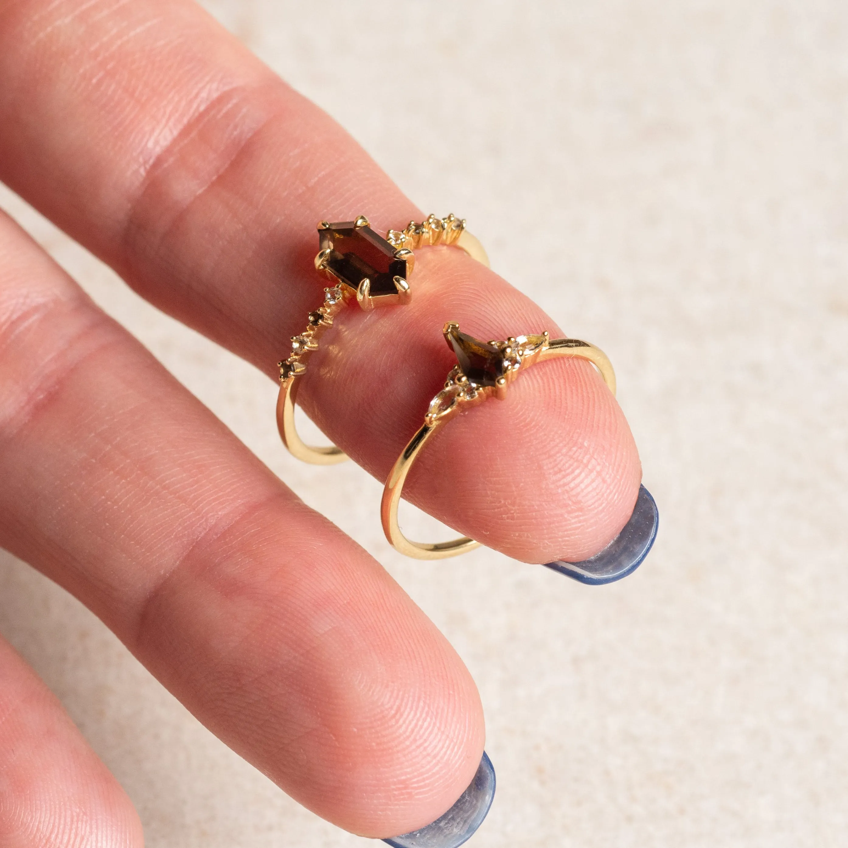 Solid Gold Smoky Quartz Shadow Kite Ring