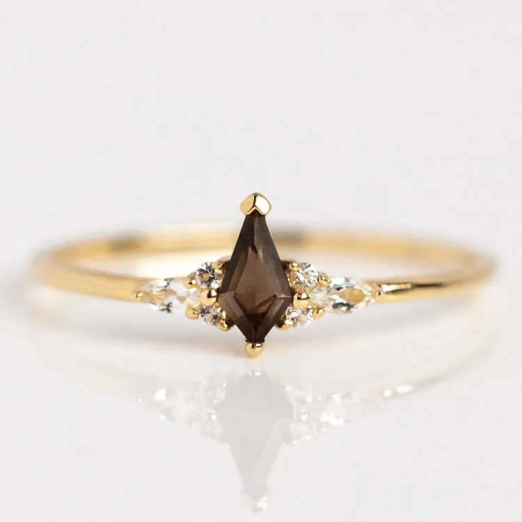 Solid Gold Smoky Quartz Shadow Kite Ring