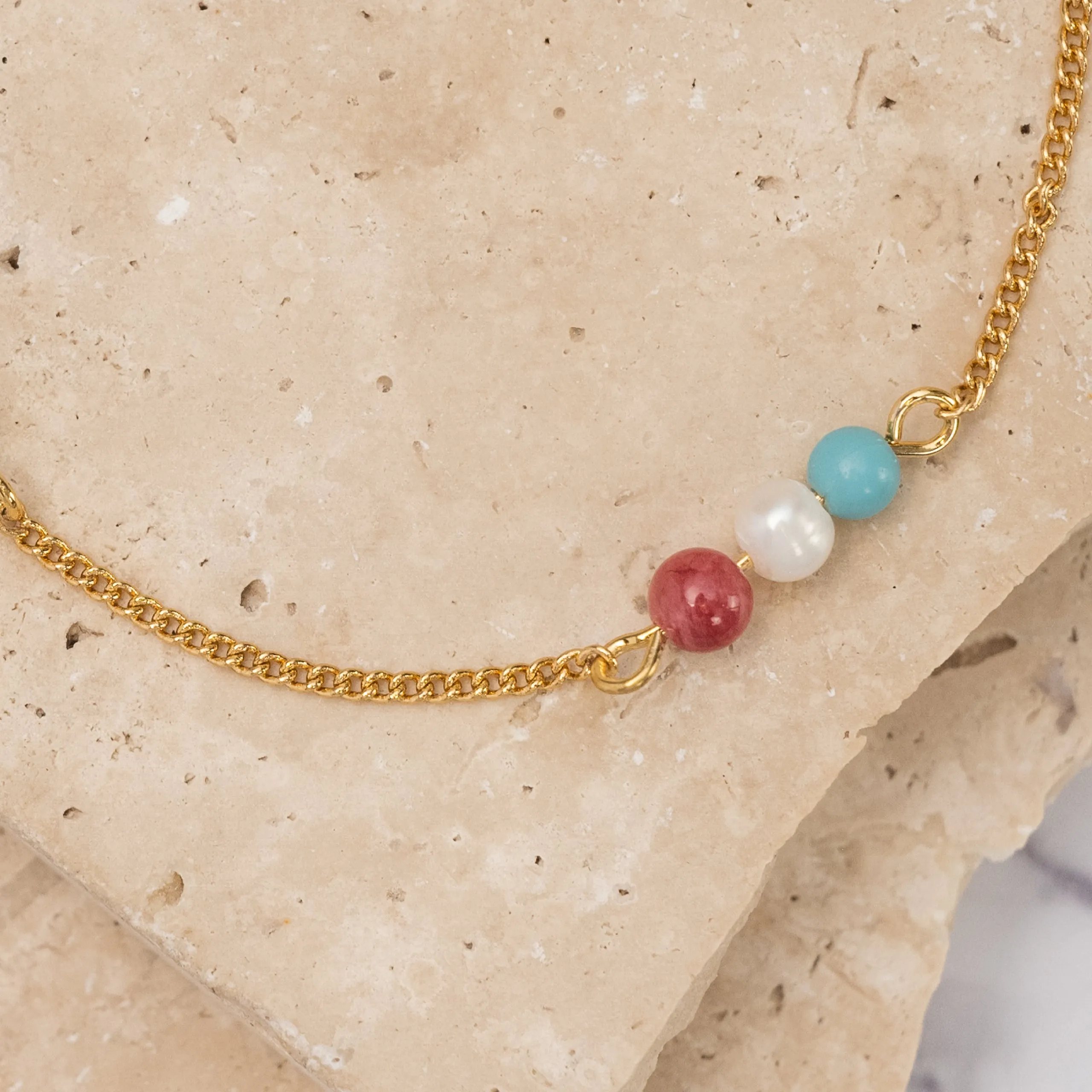 Tricolore' 14k gold plated three stone bracelet