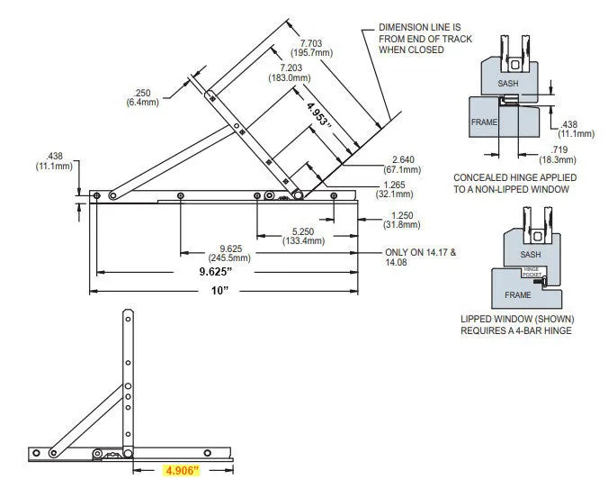 Truth Hardware 10" Casement Hinge - Lower Right Hand or Upper Left Hand (Sold Separately)