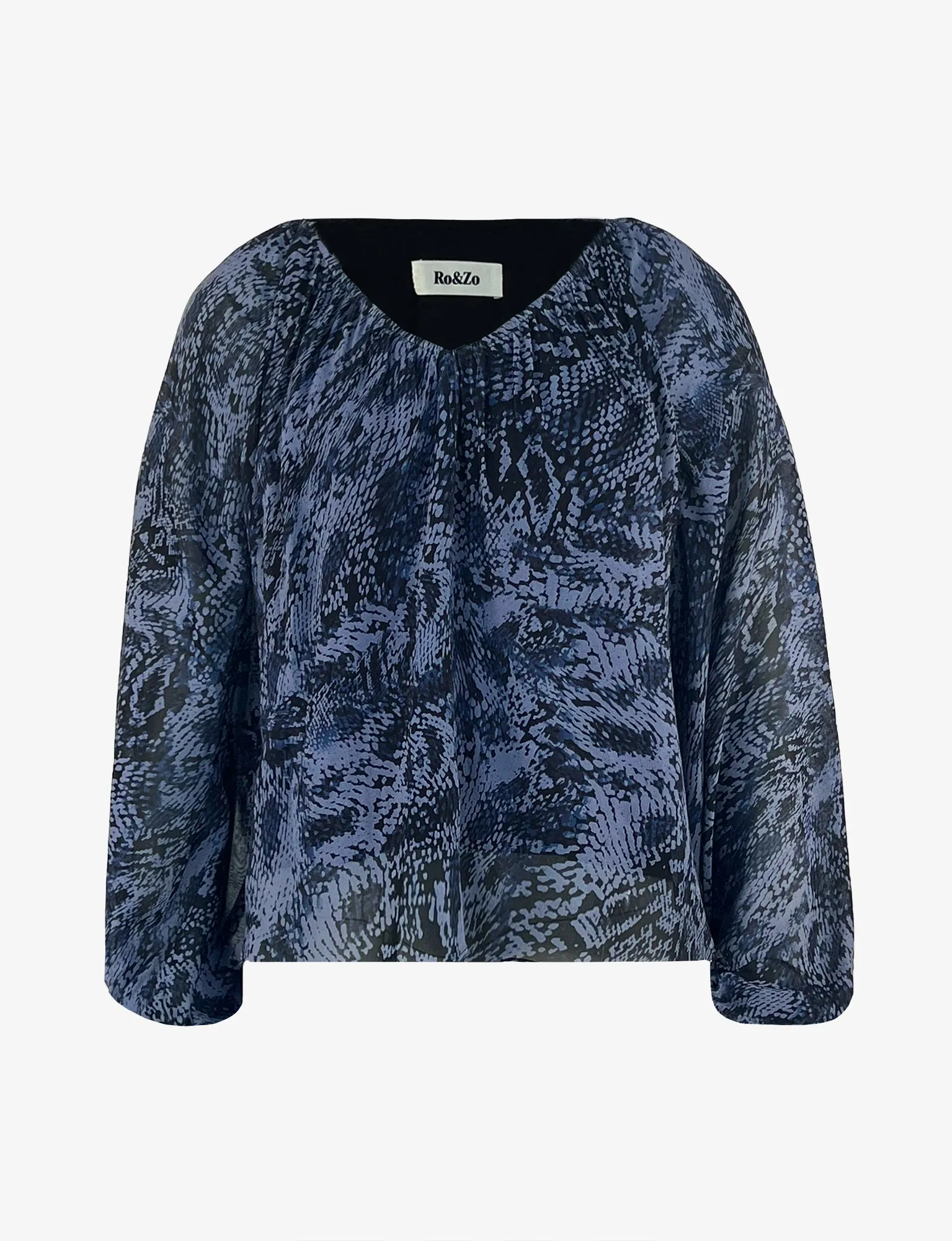 Voluminous Navy Animal Blouson Sleeve Blouse