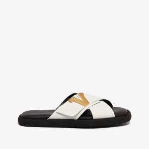 Women's calf leather slide sandal